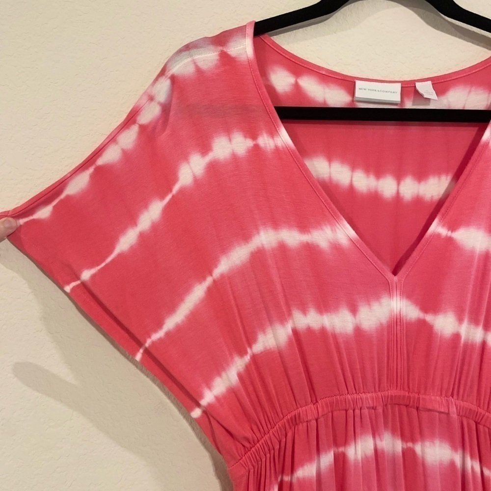 New York & Compny Women Jersey Knit Midi Dress Medium Pink Tie Dye Contemporary - Picture 4 of 14